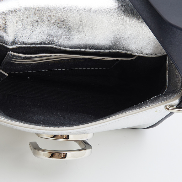 3.1 PHILLIP LIM Silver/Dark Blue Leather Mini Alix Flap Crossbody Bag - Picture 7 of 8